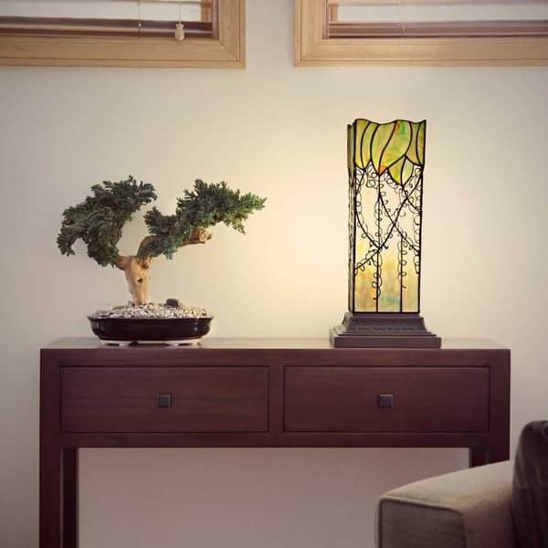 Multicolored Stained Glass and Resin Filigree Hurricane Lamp - 8.25