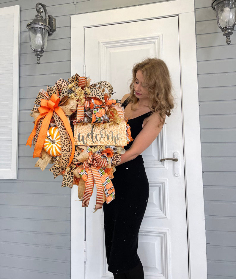 🎃Fall Halloween 49% OFF🔥Leopard print pumpkin wreath