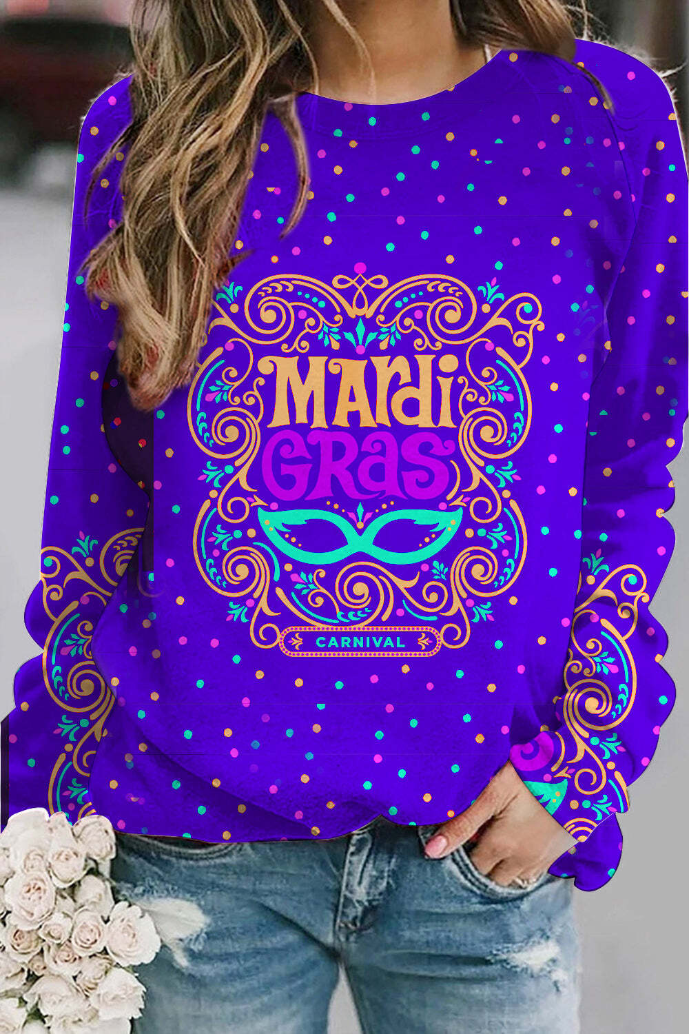 [CLEARANCE SALE]MArdi GRAS Mask Floral Font Purple Sweatshirt
