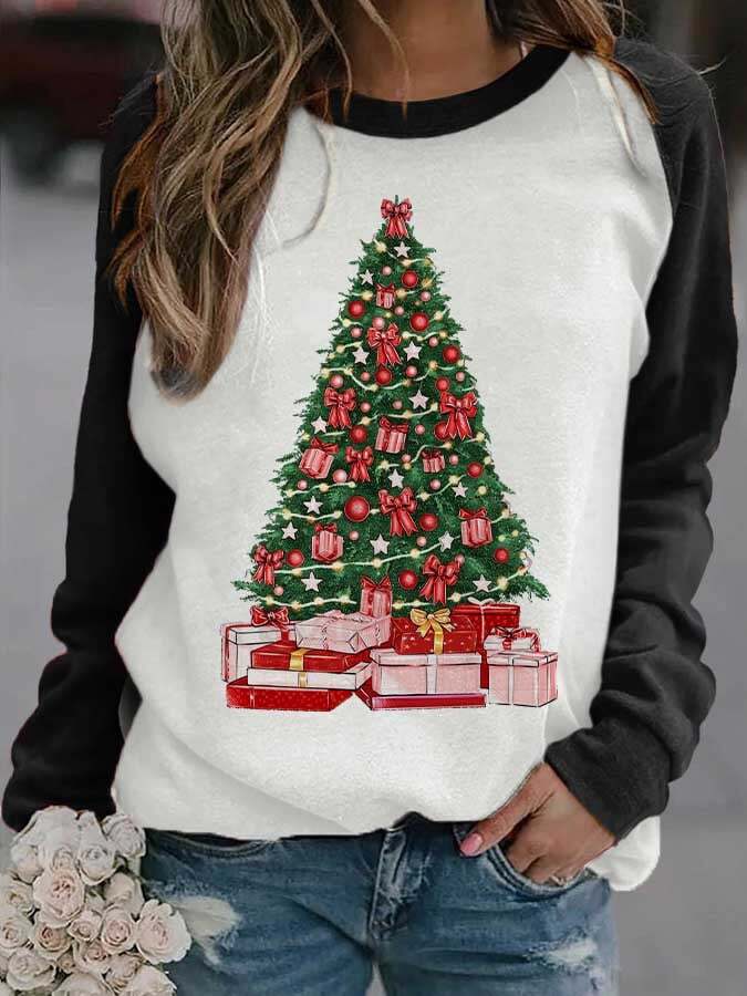 Women‘s Merry Christmas Tree Print Casual Sweatshirt