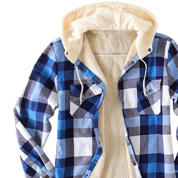 Men's Checkered Textured Winter Thick Hooded Jacket