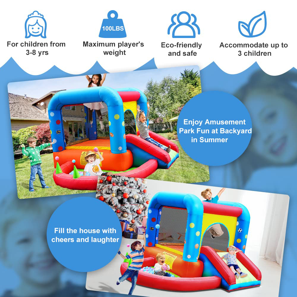 Fun Inflatable Bounce House, Kids Castle Slide Bouncer, Ideal Gifts（112 x 98 x 65”）