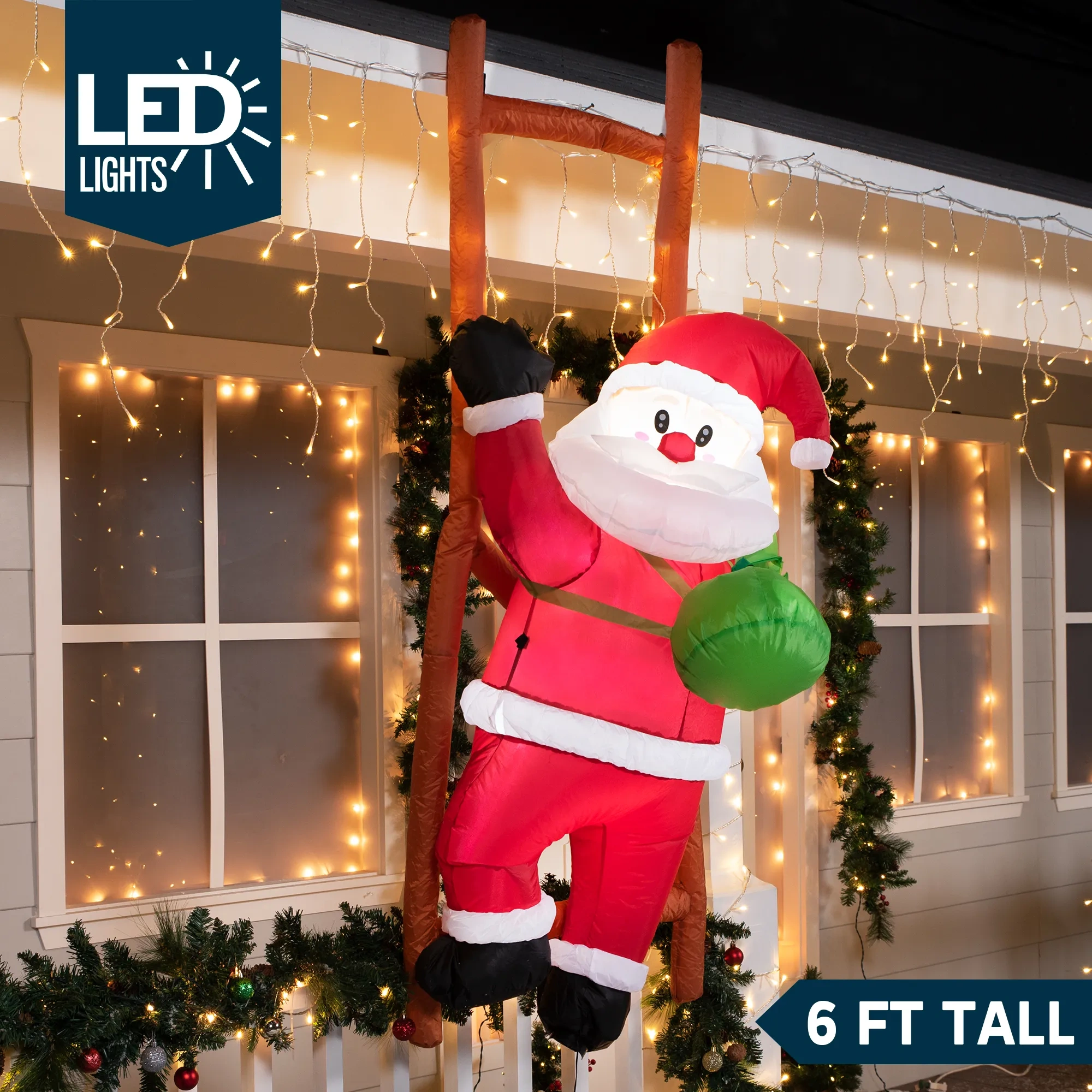 6ft Tall LED Inflatable Climbing Santa Decoration