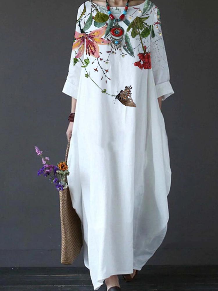 Women's Floral Print Long Sleeve Maxi Dress