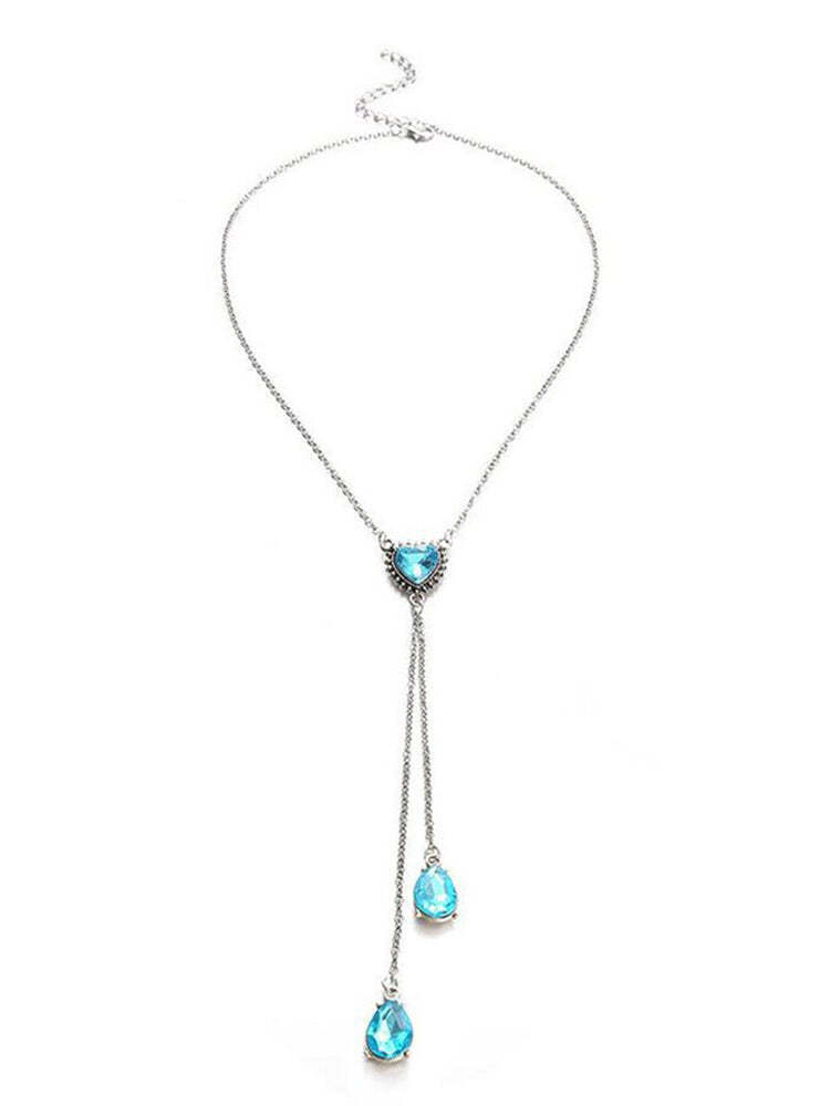 Heart Shaped Water Drop Gemstone Pendant Necklace