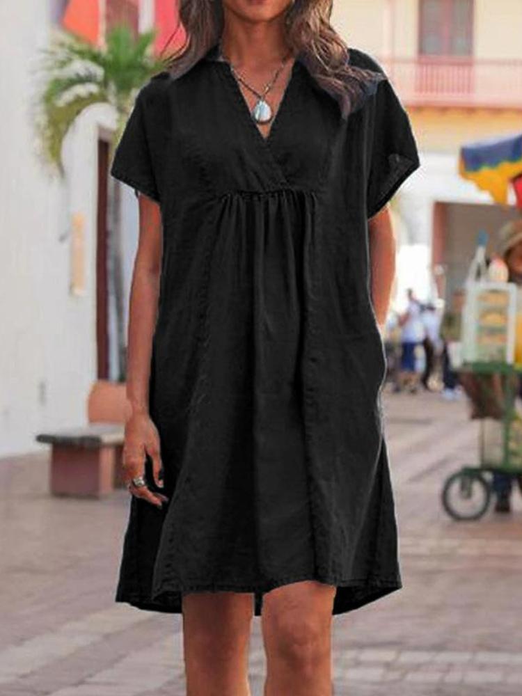 Women's V-Neck Design Short Sleeve Mini Dress