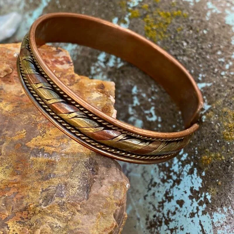 Woven Copper and Brass Cuff Bracelet
