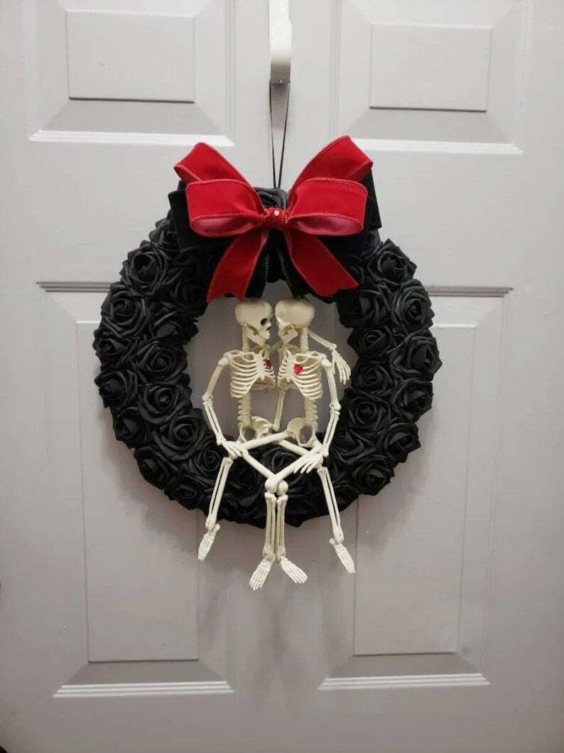 Gothic Skeleton Lovers Wreath, Halloween & Valentine's Day