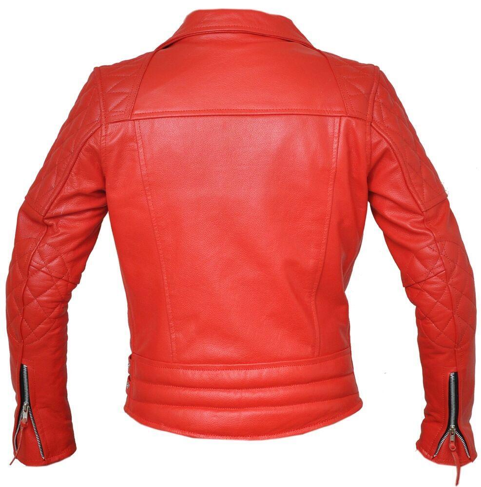 Classic Diamond Bright Red Armoured Motorcycle Biker Leather Jacket