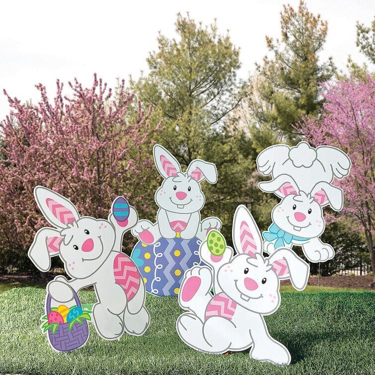Tumbling Bunnies Yard Signs - Party Decor - 4 Pieces