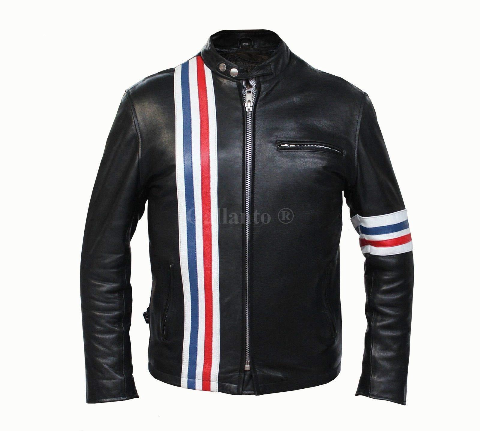 Peter Fonda Easy Rider Striped Cowhide Leather Motorcycle Jacket