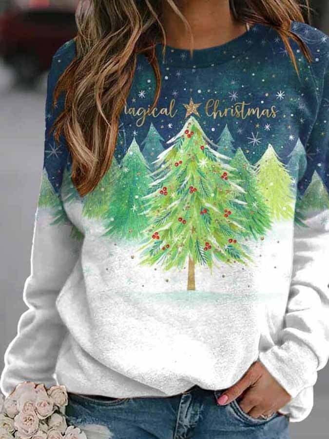Trendy Christmas Tree Print Long Sleeve Sweatshirt
