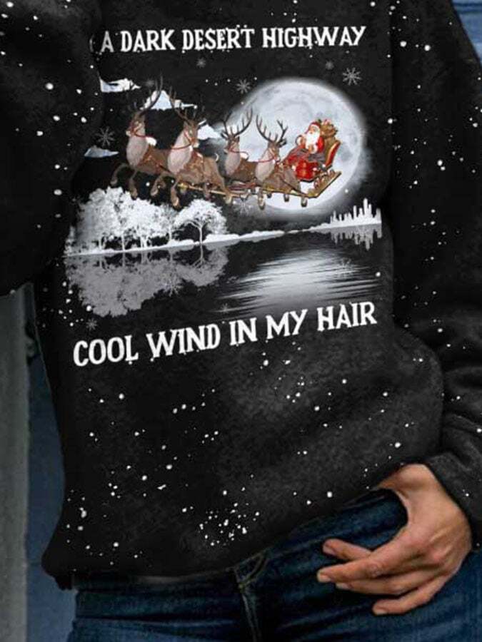 Christmas Santa Snowflake On A Dark Desert Highway Cool Wind In My Hair Print Hoodie