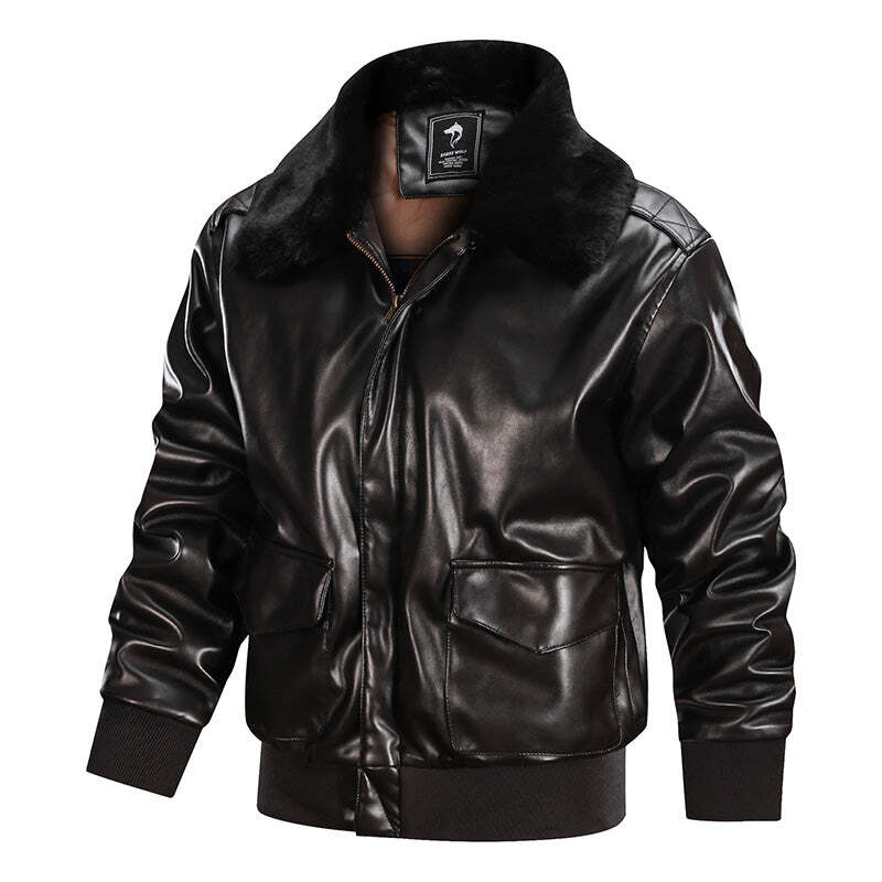 Fan MA-1 With Fur Collar Men's Leather Jacket