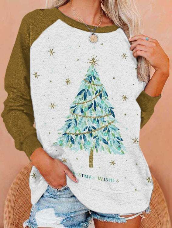 Women's Christmas Wishes Feather Tree Print Sweatshirt
