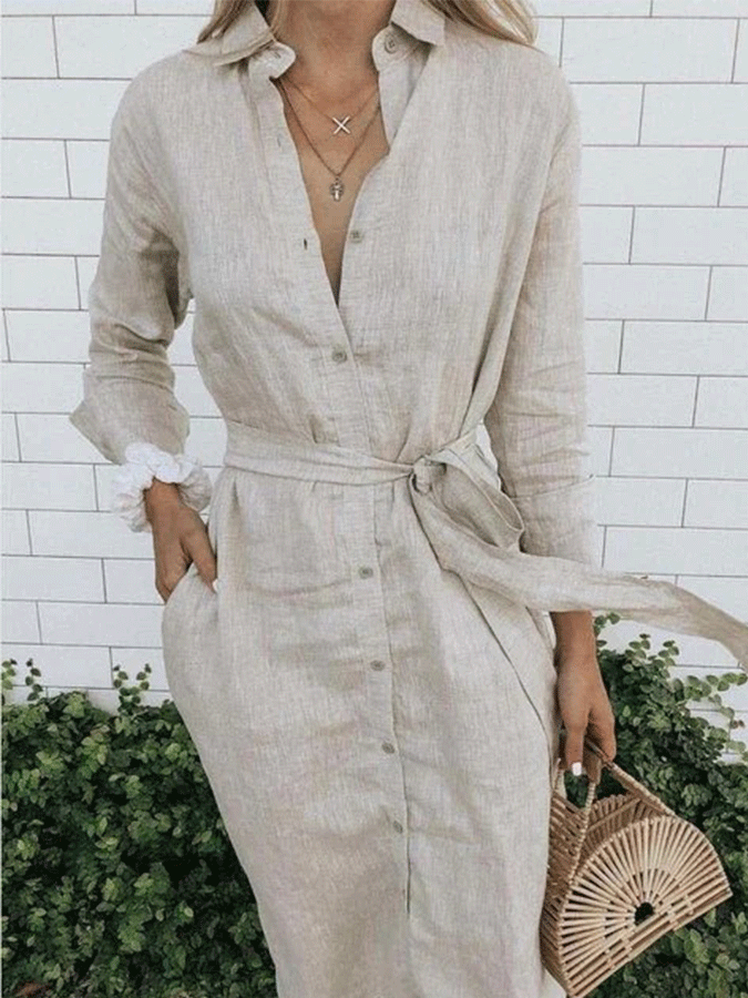 Casual Loose Solid Color Long-Sleeved Dress