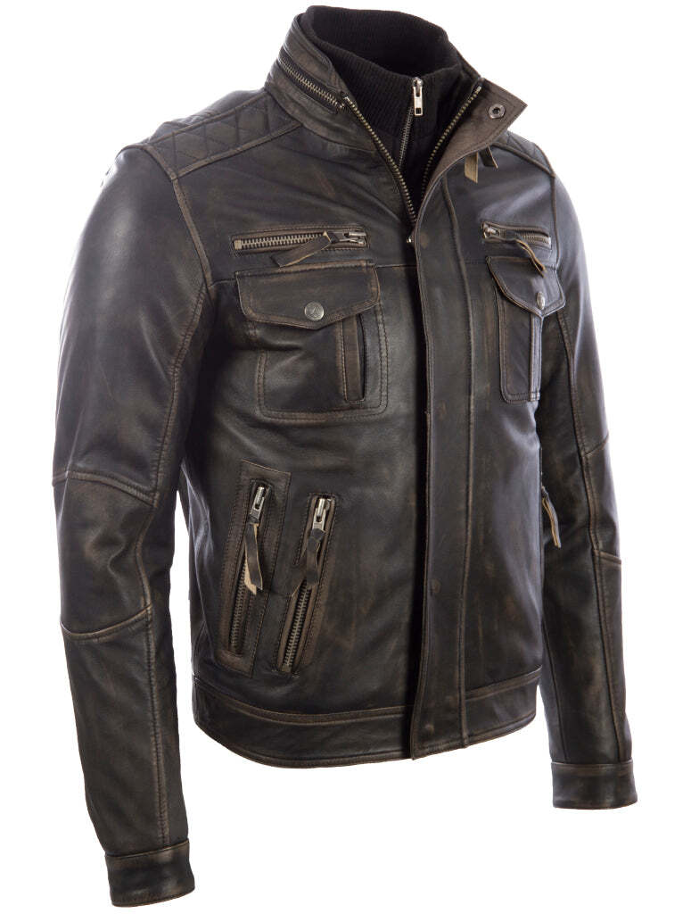 Men’s  Leather Special Vintage Distressed Fashion Jacket (S8T4)