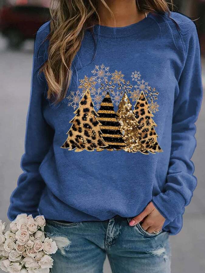 Women's Leopard Christmas Tree Print Sweatshirt