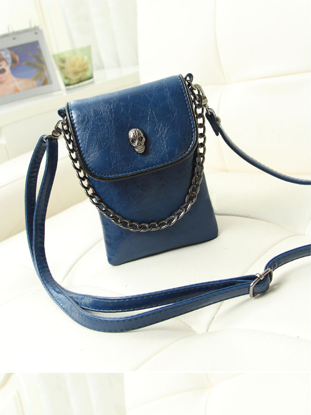 Casual Skull Detail Purse With Long Strap Bag