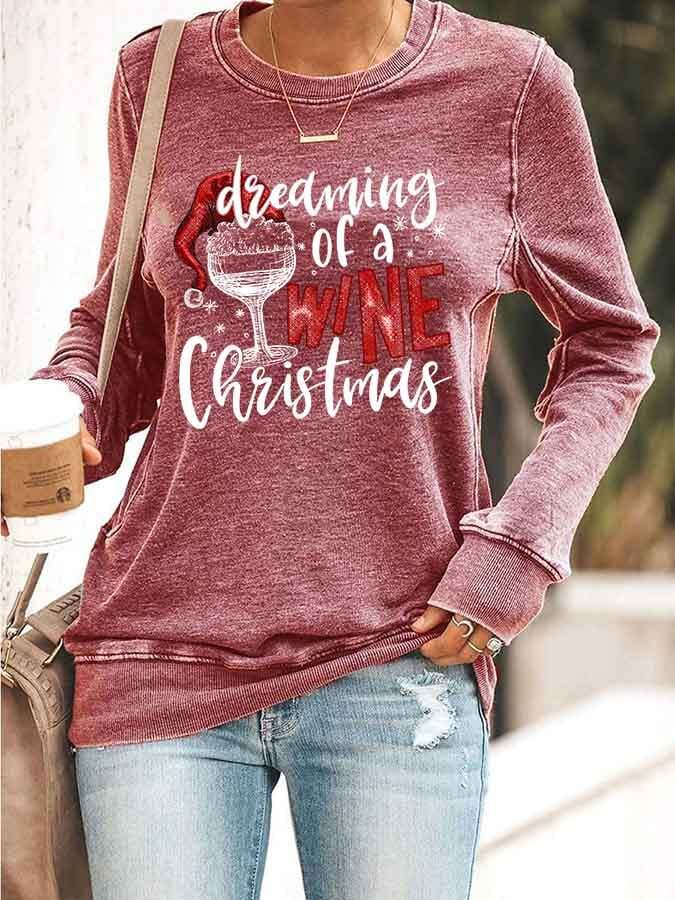 Women's Diedming Of A Wine Christmas Print Casual Sweatshirt