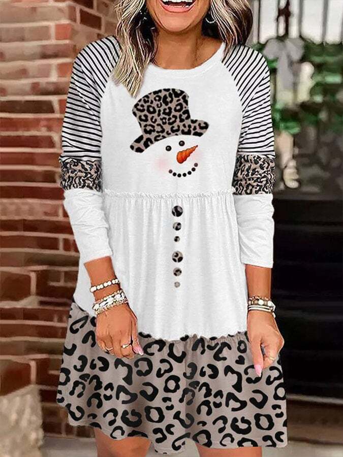 Fashion Snowman Leopard Print Dress