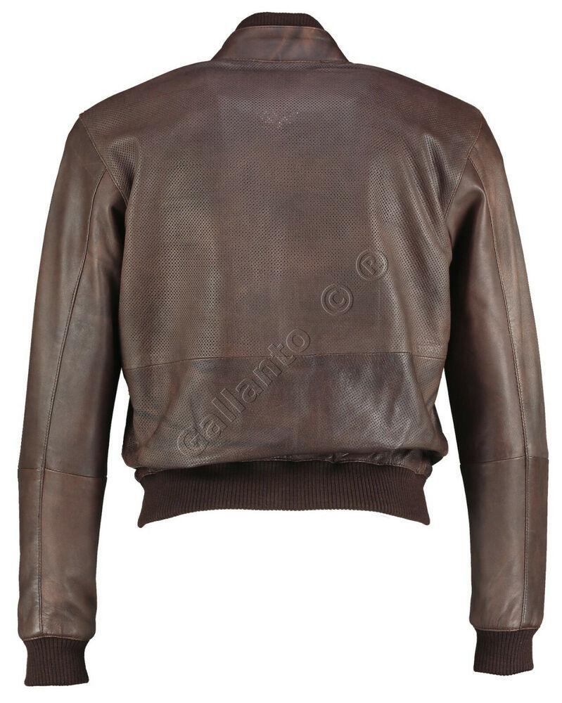 Perforated Brown Bomber Vintage Motorcyle Leather Jacket