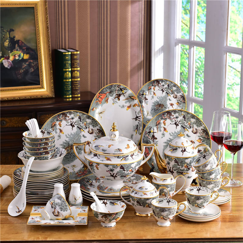 Ceramic 58pcs Cookware Bone China Bowls and Plates Dinner Set
