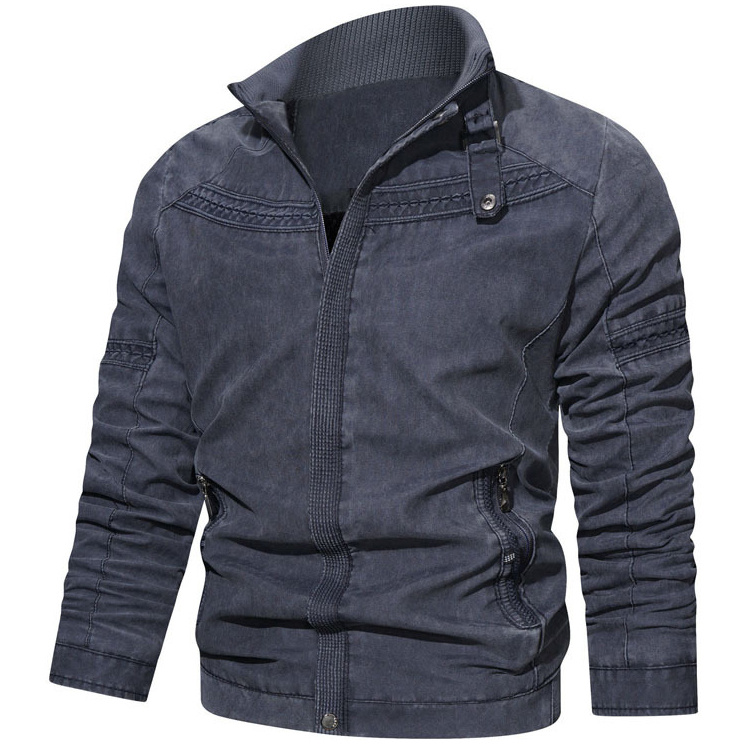 Men's Stand Collar Washed Bomber Jacket