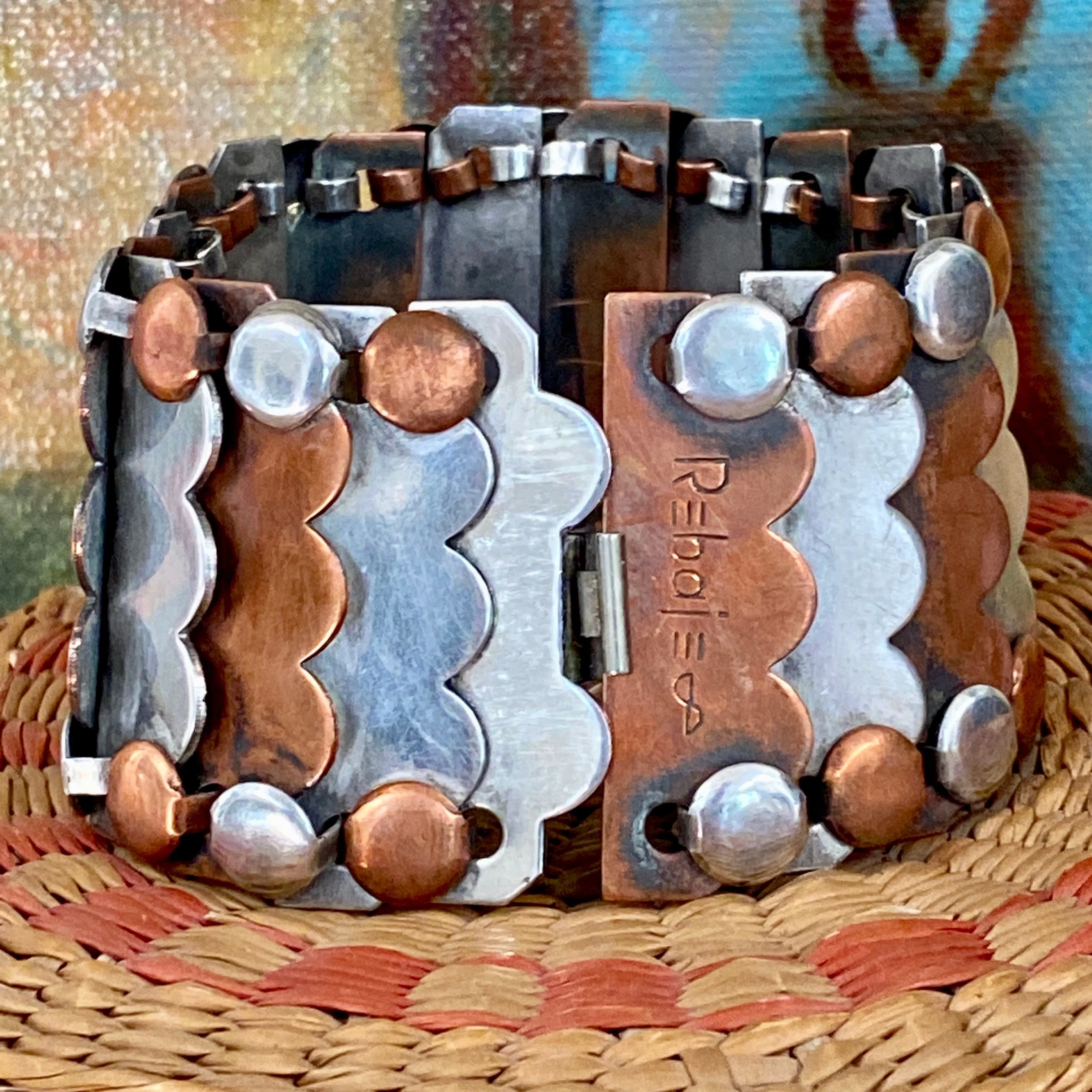 Rebajes Modernist Copper and Sterling Silver Panel Bracelet