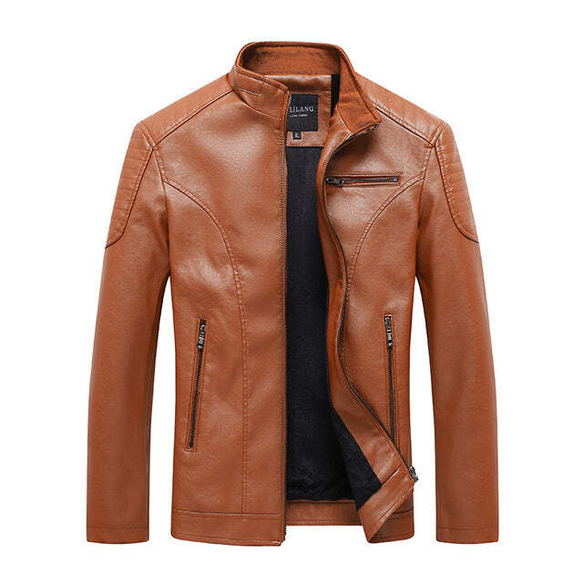 Windproof Mens Outwear Winter Faux Leather Bikers Coat Jacket