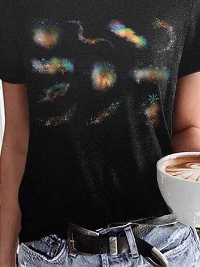Christmas Falling Rainbow Snowflakes Print T-Shirt