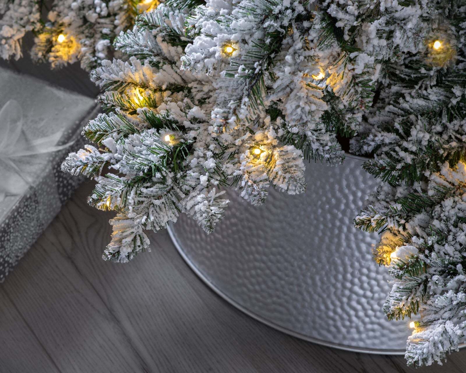 Pre-Lit Snow Flocked Alpine Christmas Tree, Warm White LED Lights