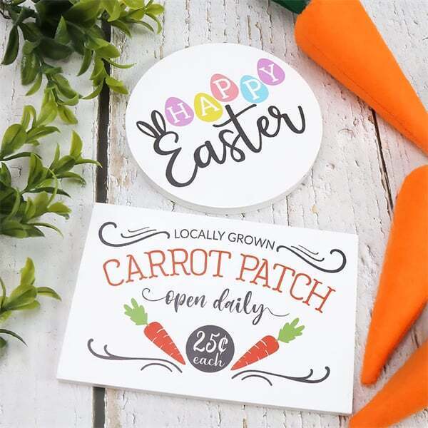Pygmy Rabbit with 2 Wooden Signs and 3 Carrots Set - Easter Tray Set