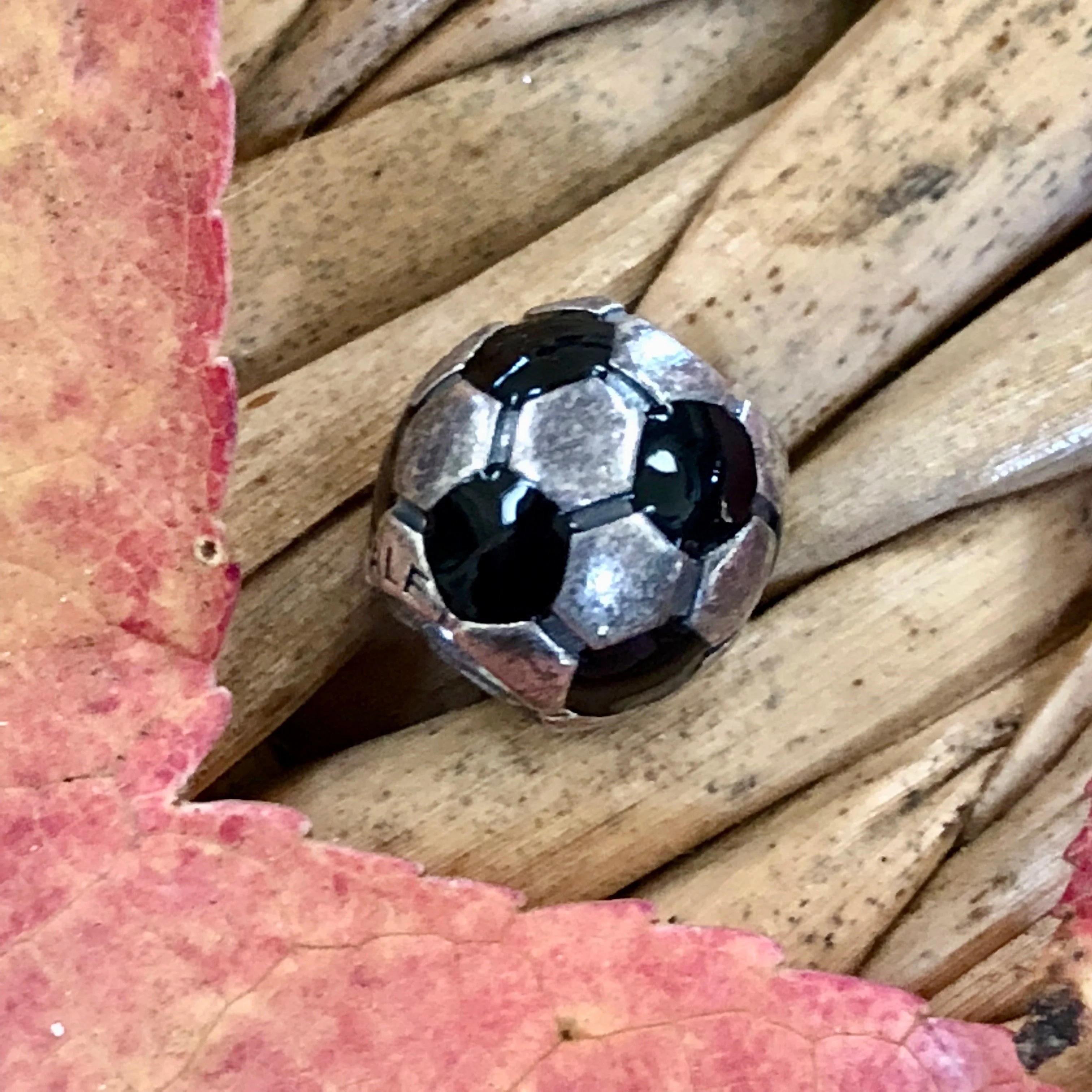 Genuine Retired Pandora Soccer Ball Charm Sterling Silver and Black Enamel
