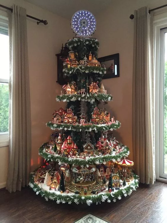 ☆Ferris Wheel Christmas Tree (with a train, a Ferris wheel, a brightly lit house and Santa​​​)