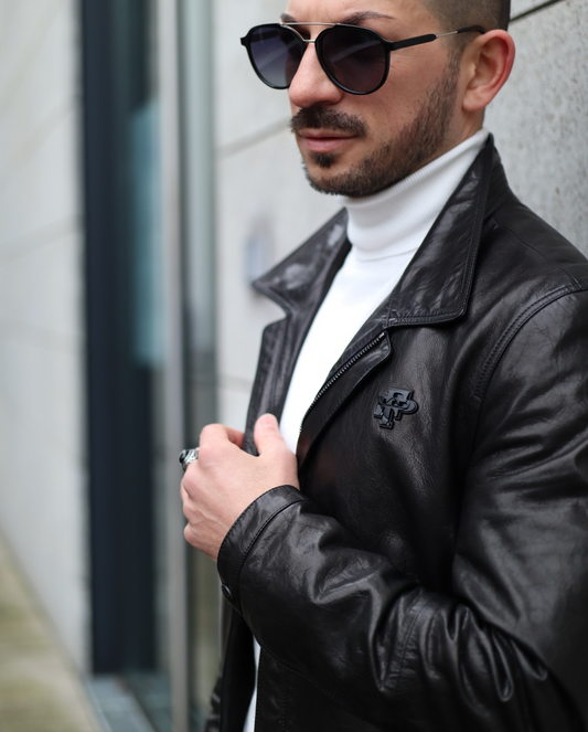 Black Pithy Genuine Leather Jacket