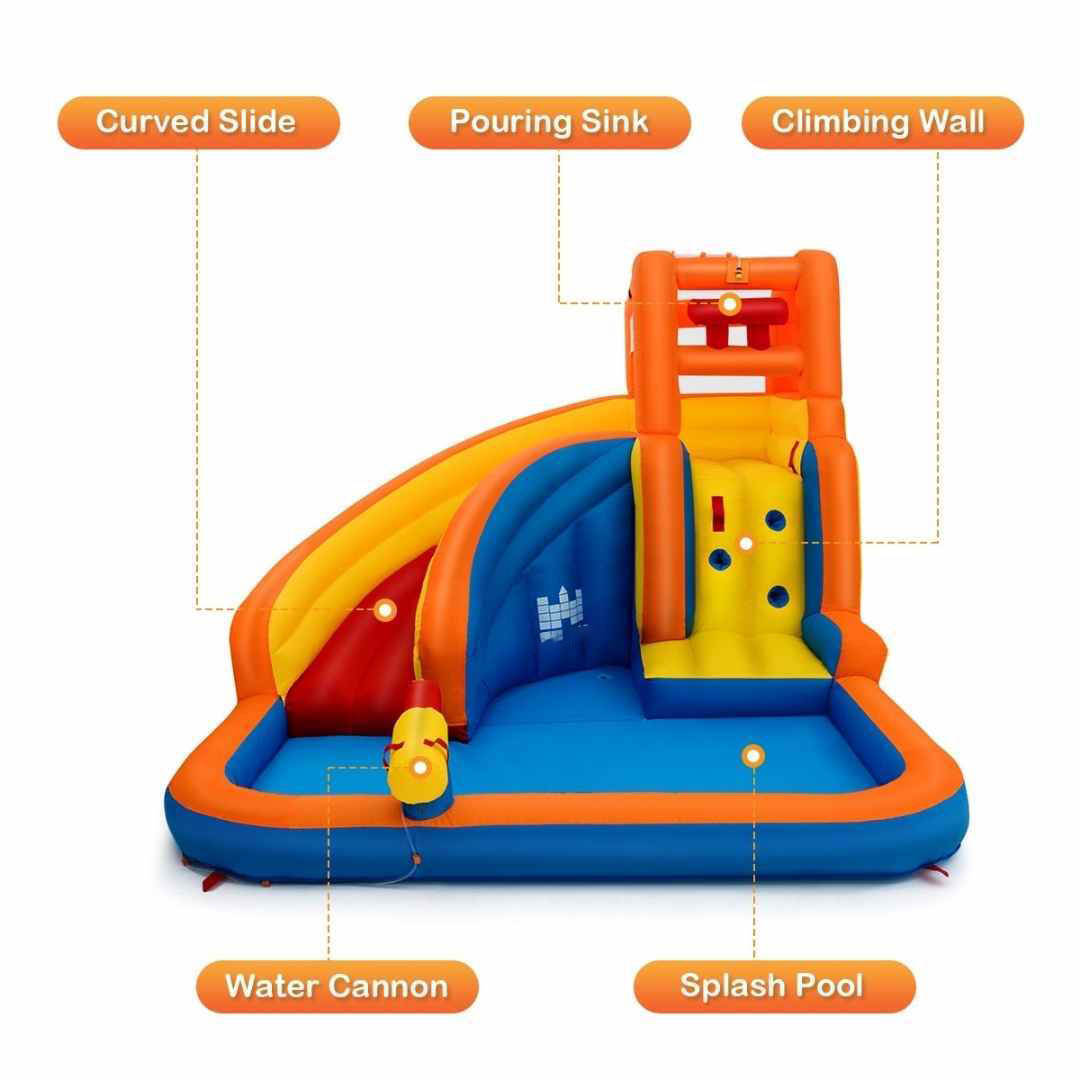 Inflatable Pool Bounce House Waterpark with Slide and Climbing Wall
