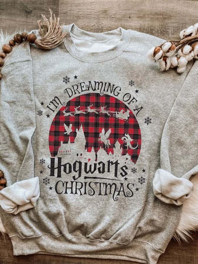 I’m Dreaming Of A Hogwarts Christmas Snowflake Plaid Print Sweatshirt