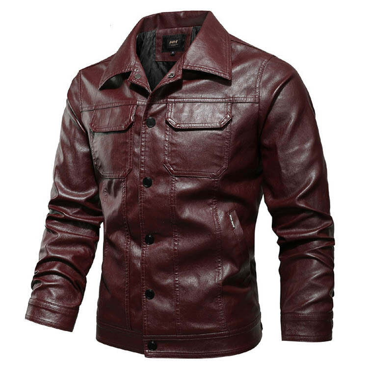 Outdoor Lapel Slim Pocket Men's Leather Jacket