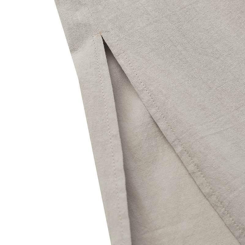 Women's Cotton And Linen Round Neck Side-Slit Maxi Dress