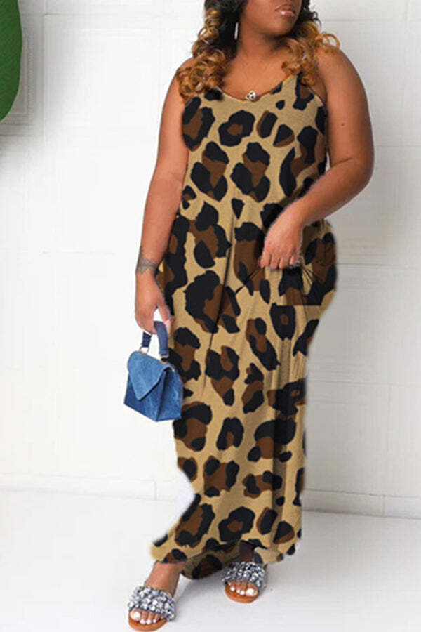Camouflage Leopard Strappy Maxi Dress