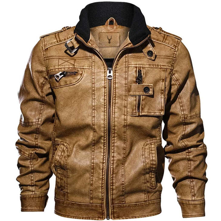 Men's Denim Zipper Faux Leather Jacket