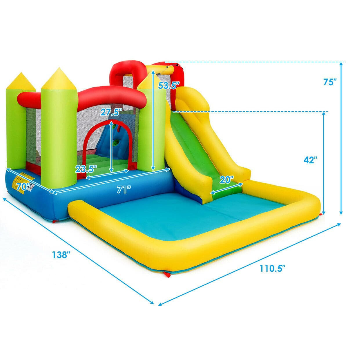 Inflatable Bounce House Waterpark Pool with Slide and 480W Air Blower