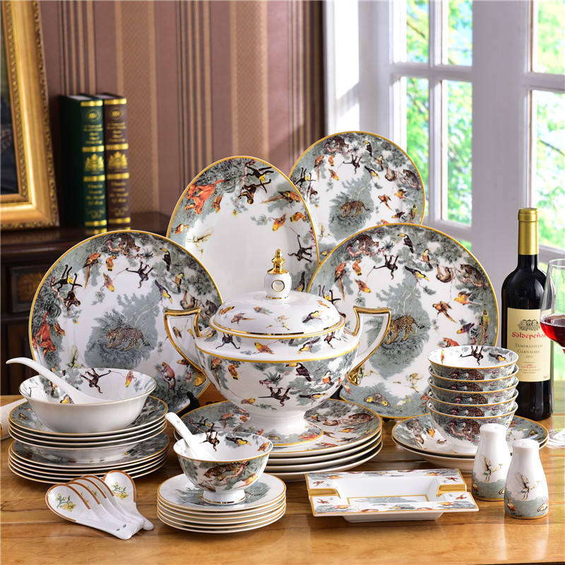 Ceramic 58pcs Cookware Bone China Bowls and Plates Dinner Set