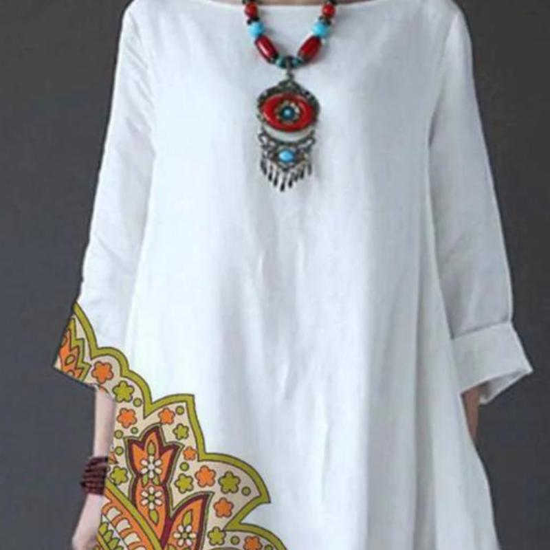 Women's Ethnic Print Long Sleeve Loose Dress