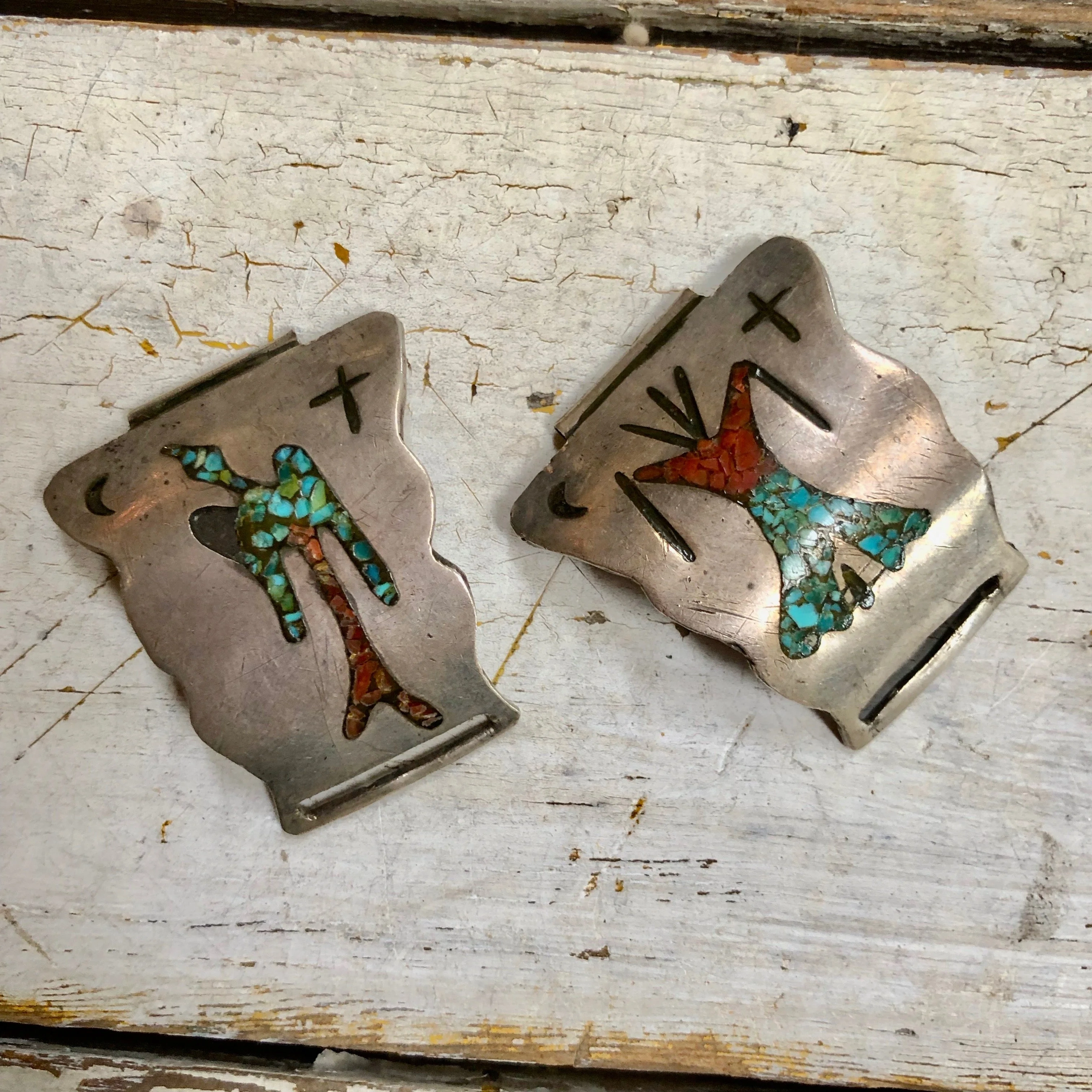 Shiprock Mosaic Navajo Watch Band Plates in Sterling Silver