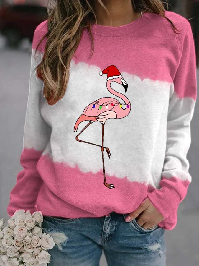 Women's Christmas Flamingo Print Casual Sweatshirt