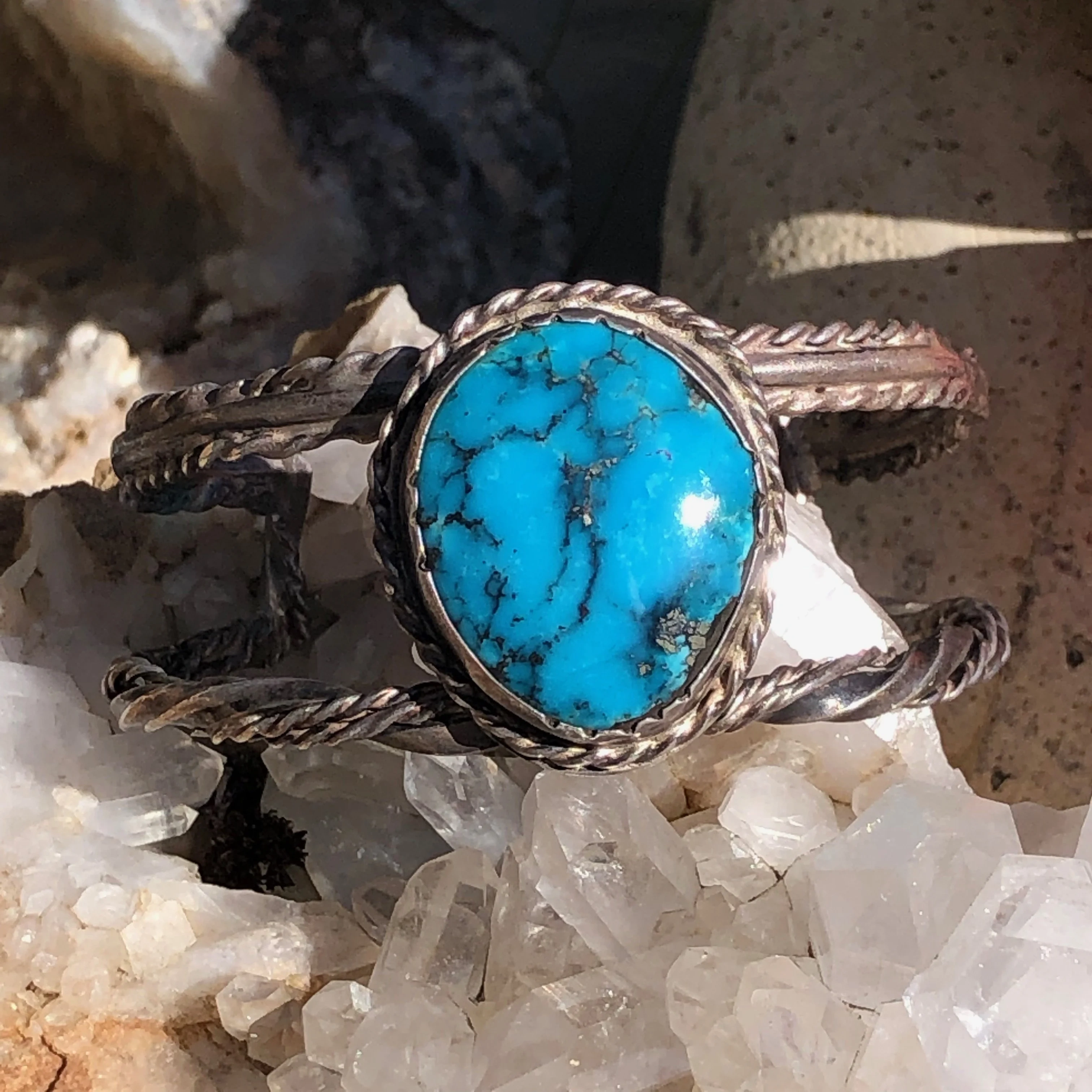 Rustic Southwestern Sterling Silver Bracelet with Morenci Turquoise