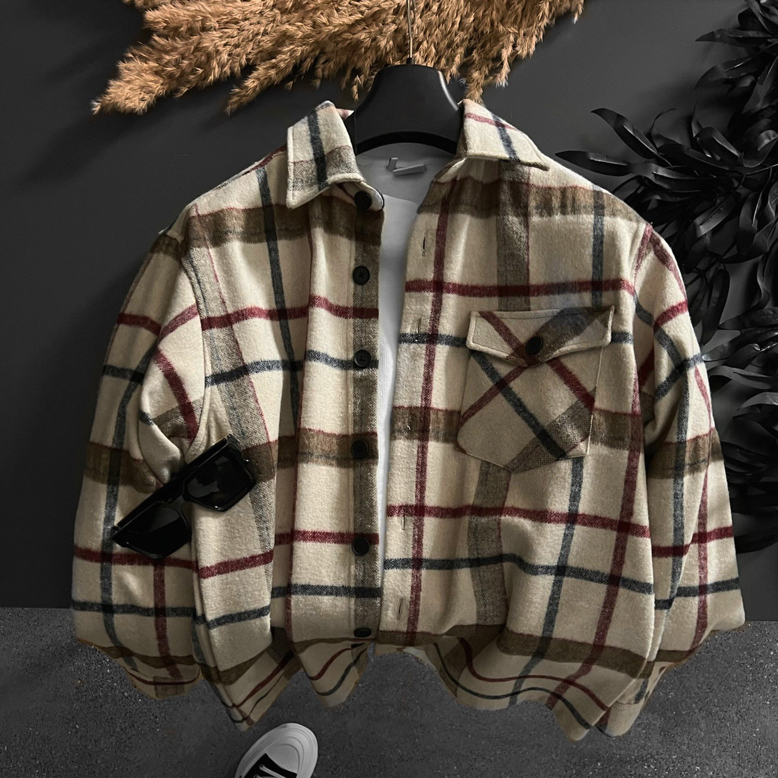 Checked Textured Print Long Sleeve Jacket