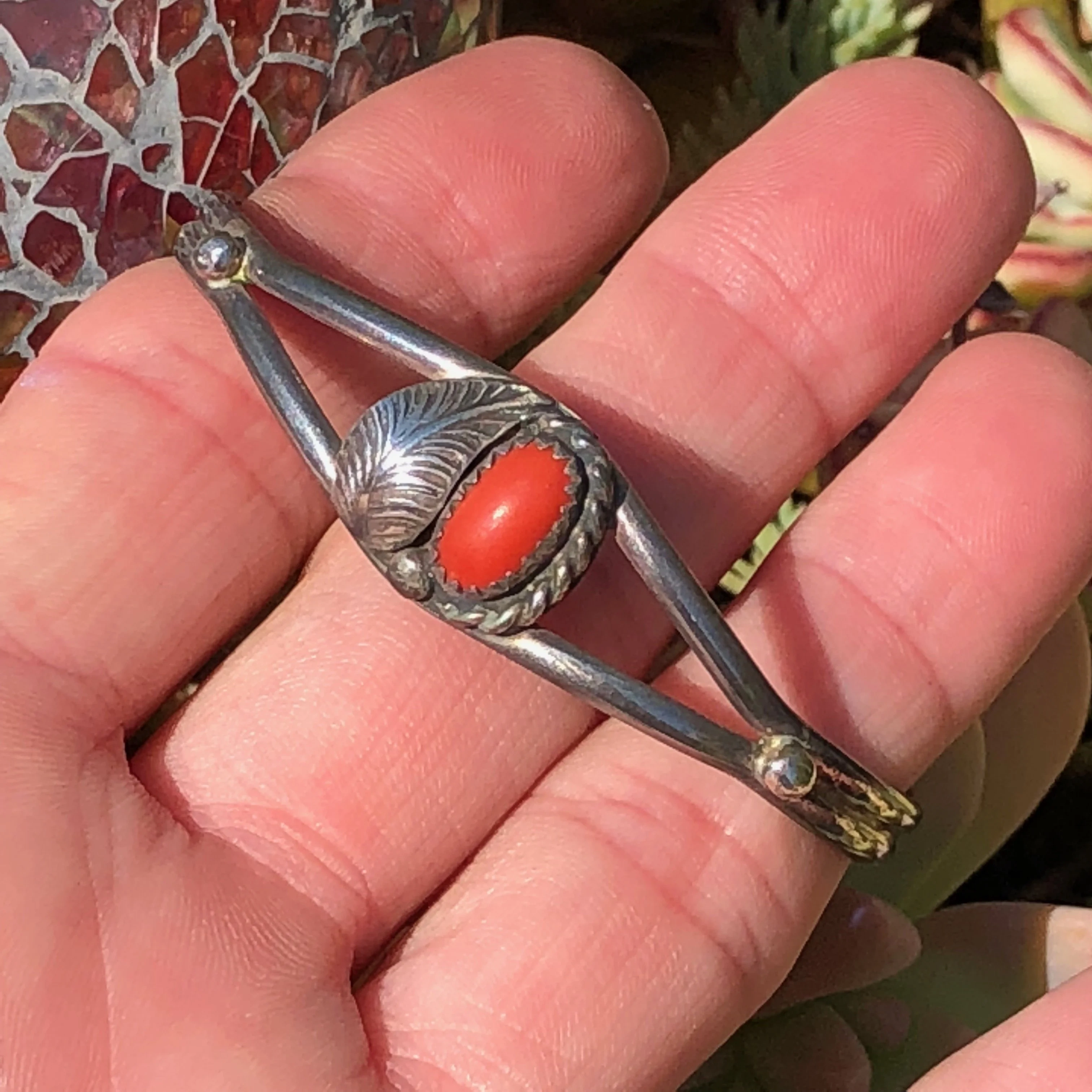 Southwestern Red Coral cuff in Sterling Silver